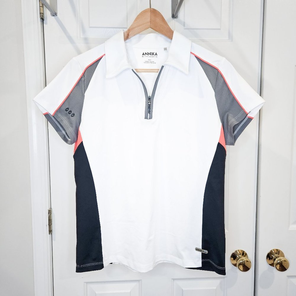 Annika Cutter & Buck White 1/4 Zip Short Sleeve Women's Golf Polo Size Medium